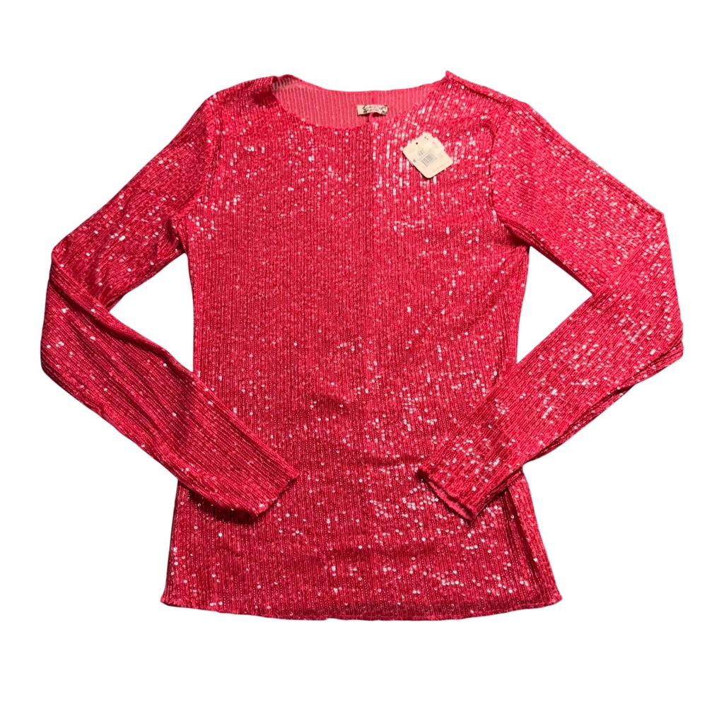 Intimately Free People Pink Sequin Sheer Mesh Long Sleeve Top Womens Medium New